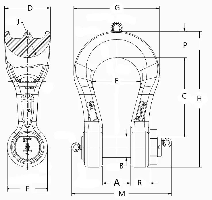 クロスビー Crosby G-2160 ワイドボディシャックル シャックル 中村工業